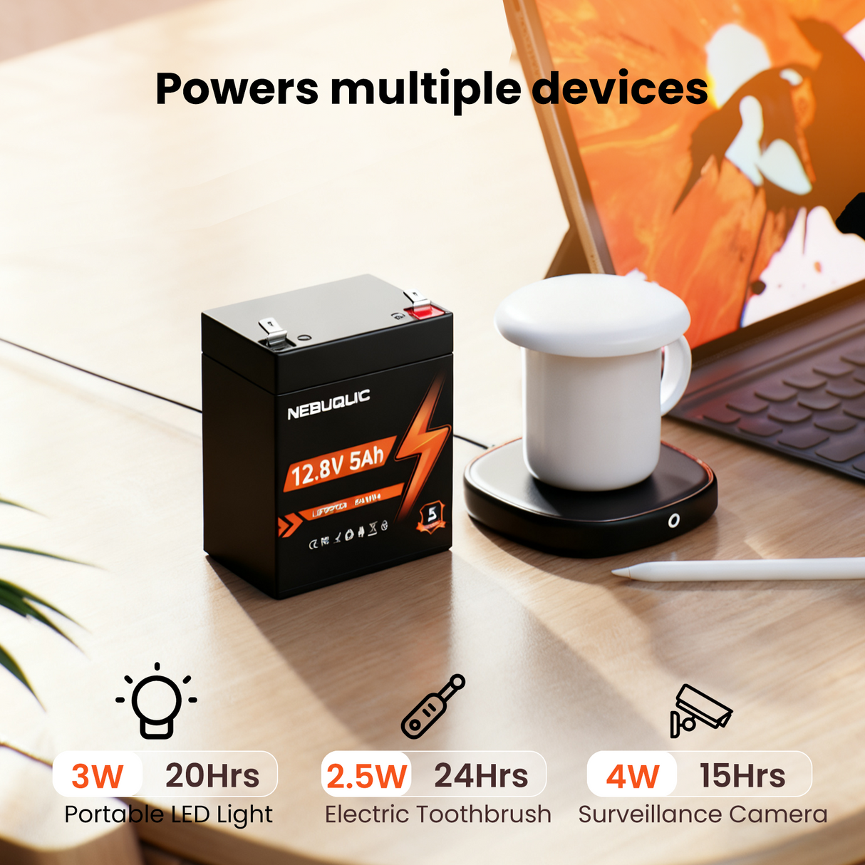 12V 5Ah LiFePO4 Battery, 3000+ Cycles & T1 Terminal Rechargeable Lithium Iron Phosphate Battery with BMS