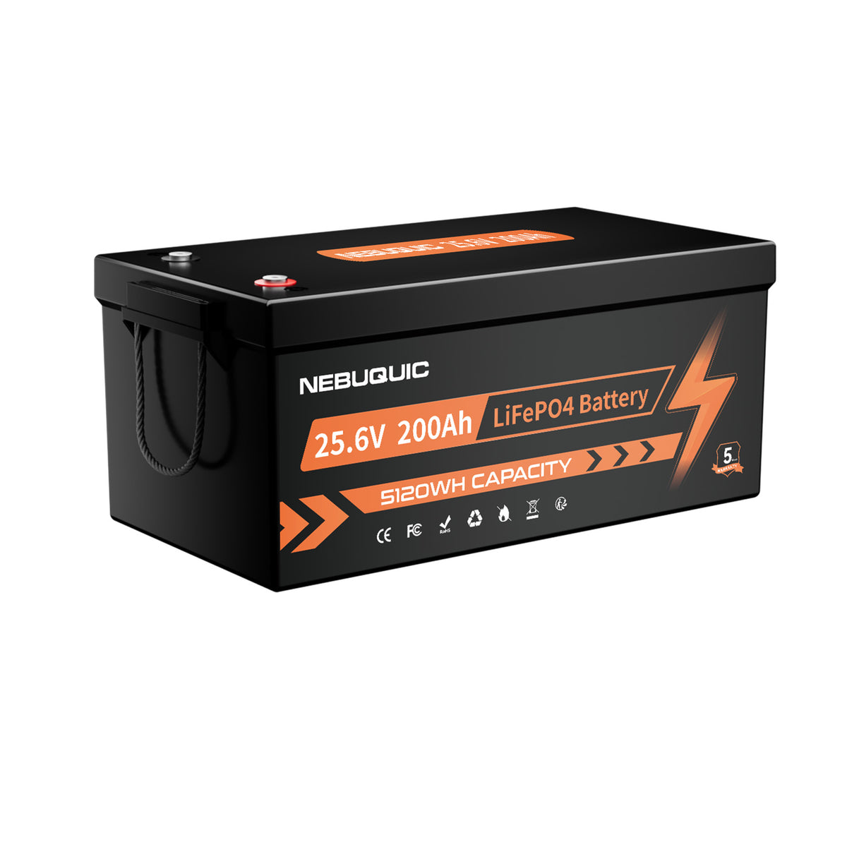 25.6V 200Ah Lithium LiFePO4 Battery, 15000+ Deep Cycle Battery with 100A BMS for RV, Marine, Trolling Motor, Solar