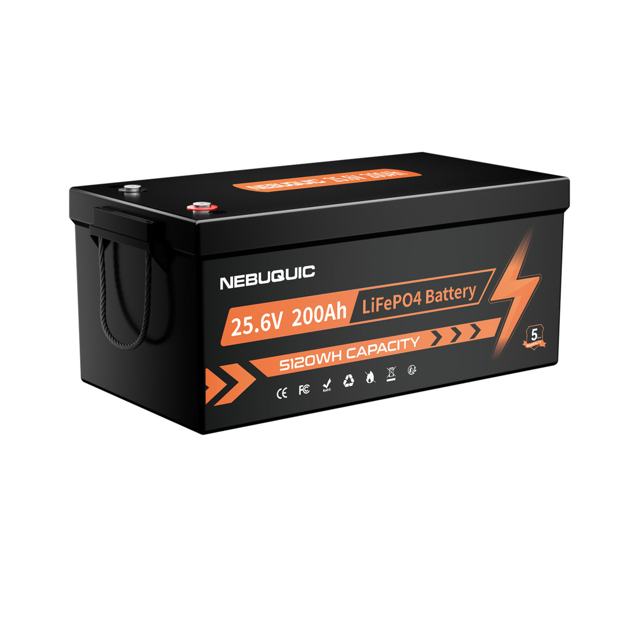 25.6V 200Ah Lithium LiFePO4 Battery, 15000+ Deep Cycle Battery with 100A BMS for RV, Marine, Trolling Motor, Solar