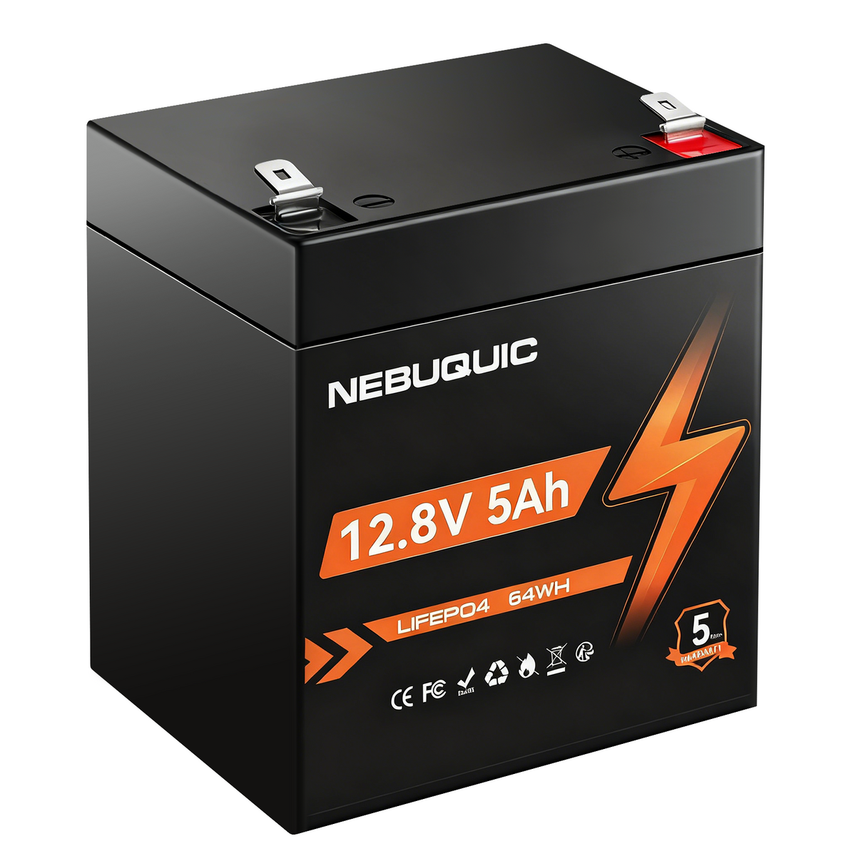 12V 5Ah LiFePO4 Battery, 3000+ Cycles & T1 Terminal Rechargeable Lithium Iron Phosphate Battery with BMS