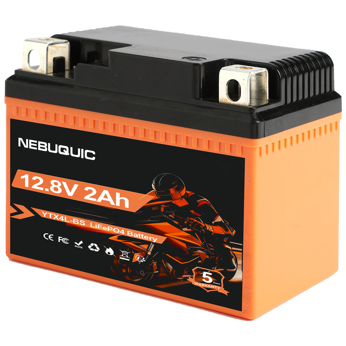YTX4L-BS 200CCA Lithium LiFePO4 Motorcycle Battery, 12V 2Ah Maintenance Free Powersport Replacement Battery