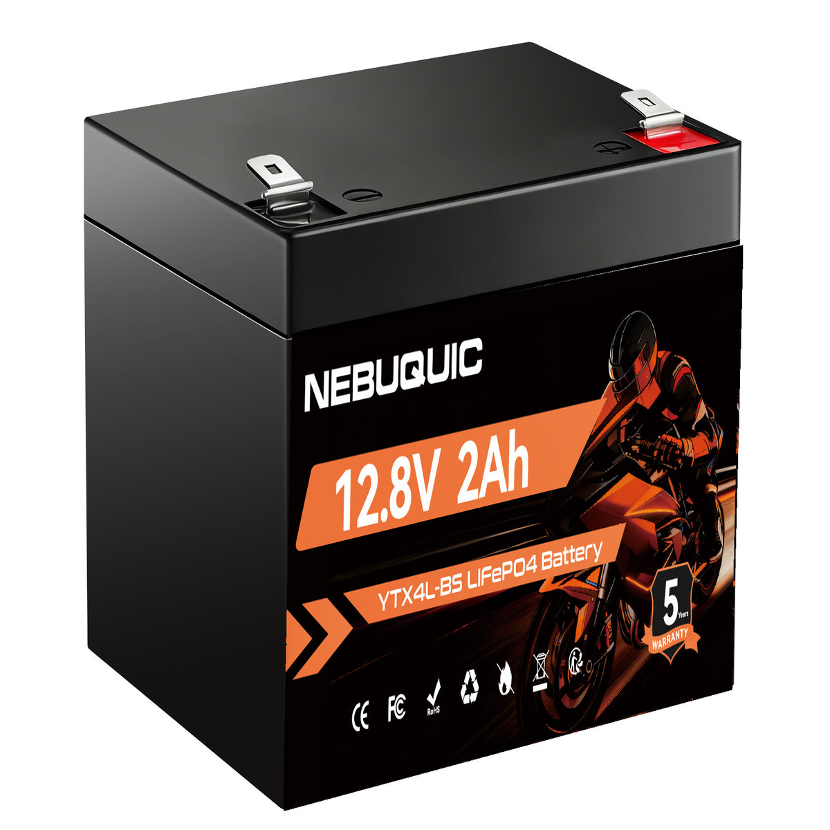 YTX4L-BS 200CCA Lithium LiFePO4 Motorcycle Battery, 12V 2Ah Maintenance Free Powersport Replacement Battery