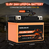 YTX4L-BS 200CCA Lithium LiFePO4 Motorcycle Battery, 12V 2Ah Maintenance Free Powersport Replacement Battery