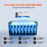 48V (51.2V) 100Ah LiFePO4 Golf Cart Battery, Built-in 200A BMS, 15000+ Deep Cycle Lithium Battery with Bluetooth APP, 18A Charger and LCD Display