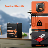 12V 5Ah LiFePO4 Battery, 3000+ Cycles & T1 Terminal Rechargeable Lithium Iron Phosphate Battery with BMS