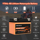 YTX4L-BS 200CCA Lithium LiFePO4 Motorcycle Battery, 12V 2Ah Maintenance Free Powersport Replacement Battery
